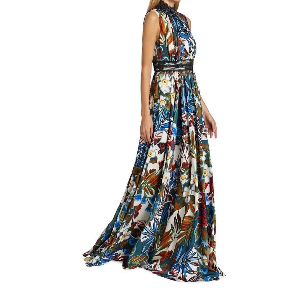 BADGLEY MISCHKA Floral High Neck Maxi Gown NWOT Size